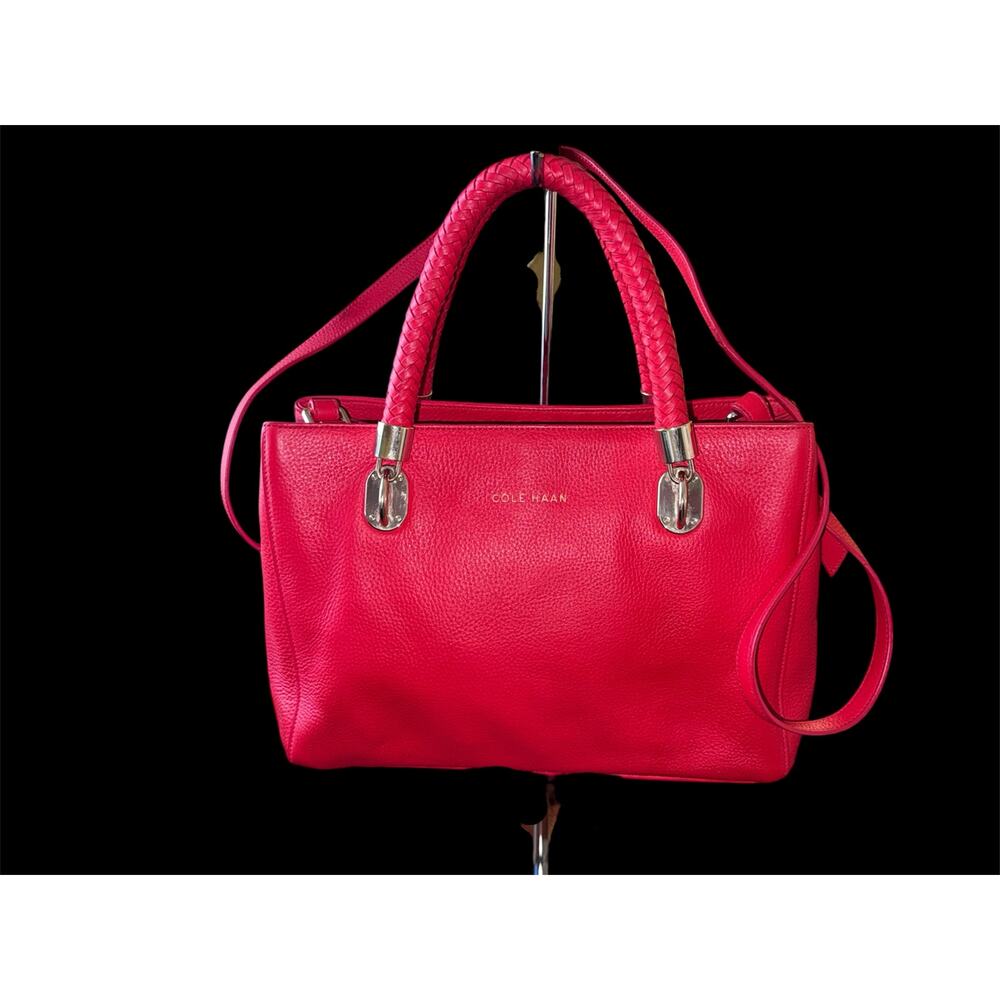 Cole Haan Pebbled Red Leather Tote Handbag Crossbody Bag